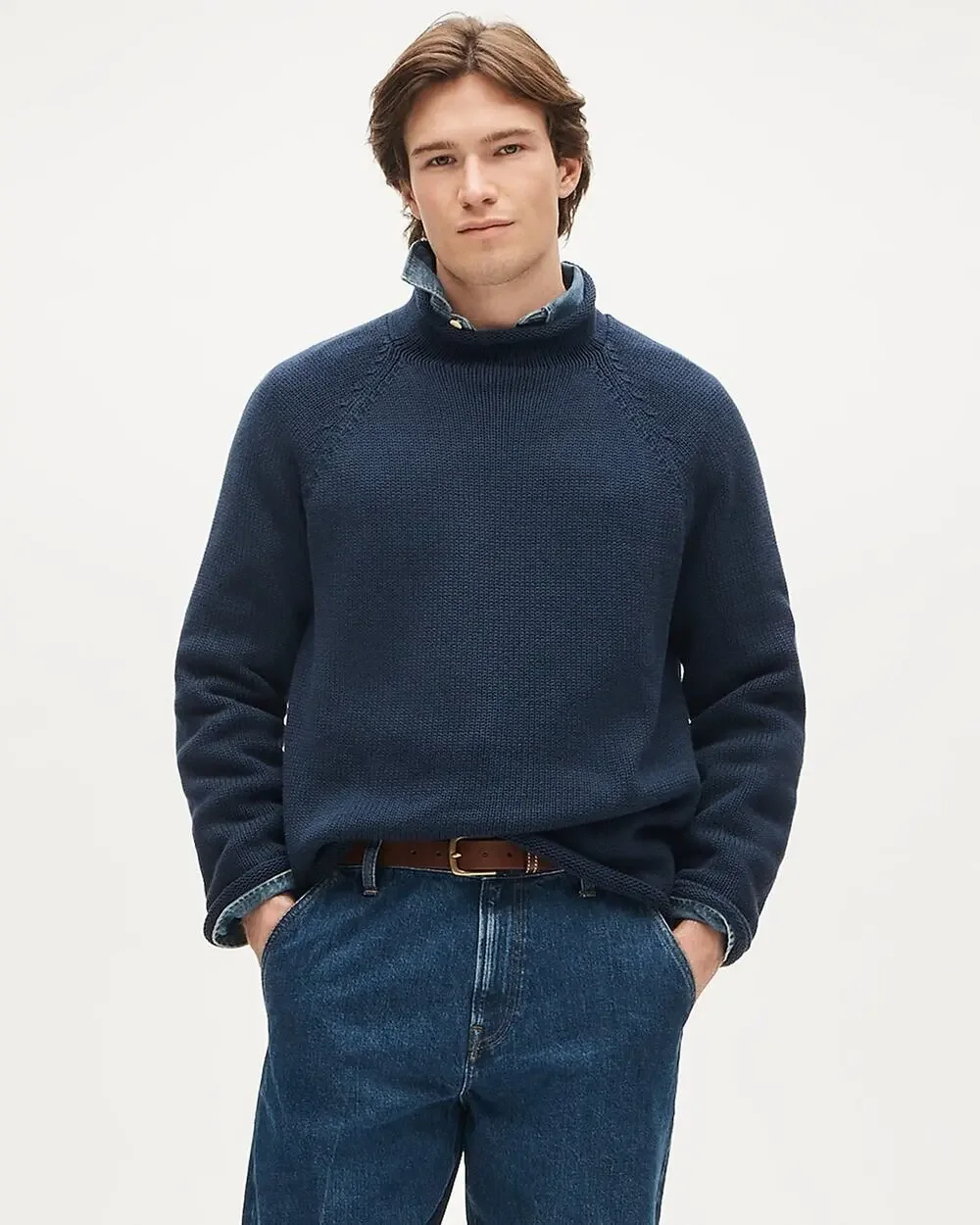 J. Crew Men's 1988 Roll-Neck Sweater in Cotton Long Sleeves Navy Size XS NWT